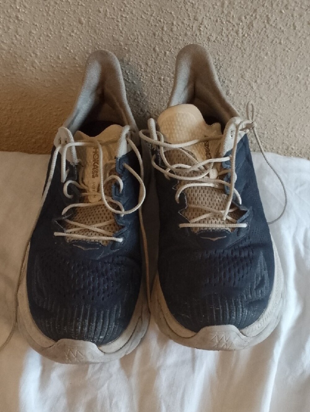 Hoka Men's Navy and Beige Athletic Running Shoes - Picture 2 of 7